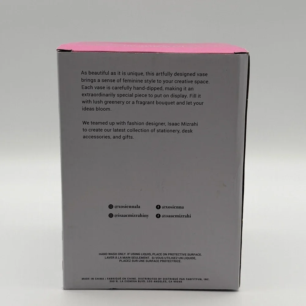 Isaac Mizrahi Loves Xo Sienna Vase Ceramic Pottery Cream Hand Dipped Pink‎ Glaze